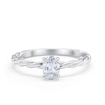 14K White Gold Solitaire Twisted Oval Simulated CZ Wedding Engagement Ring Size 7